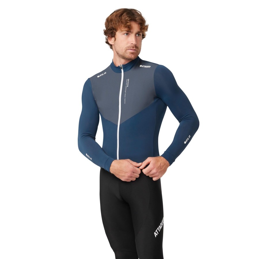 Hommes Attaquer | Maillot Race Winter Manches Longues Bleu Vintage