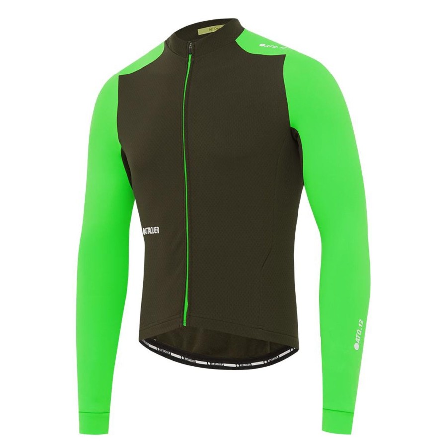 Hommes Attaquer | Maillot Manches Longues All Day Winter Pin/Vert Fluo