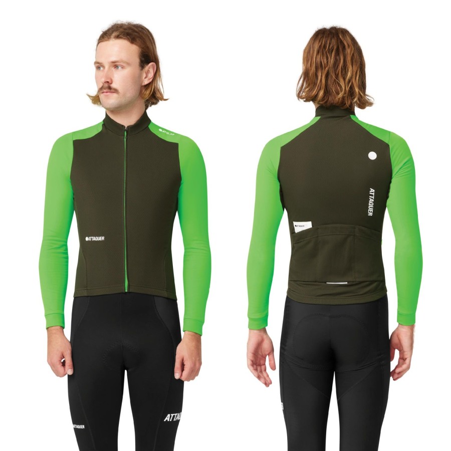 Hommes Attaquer | Maillot Manches Longues All Day Winter Pin/Vert Fluo