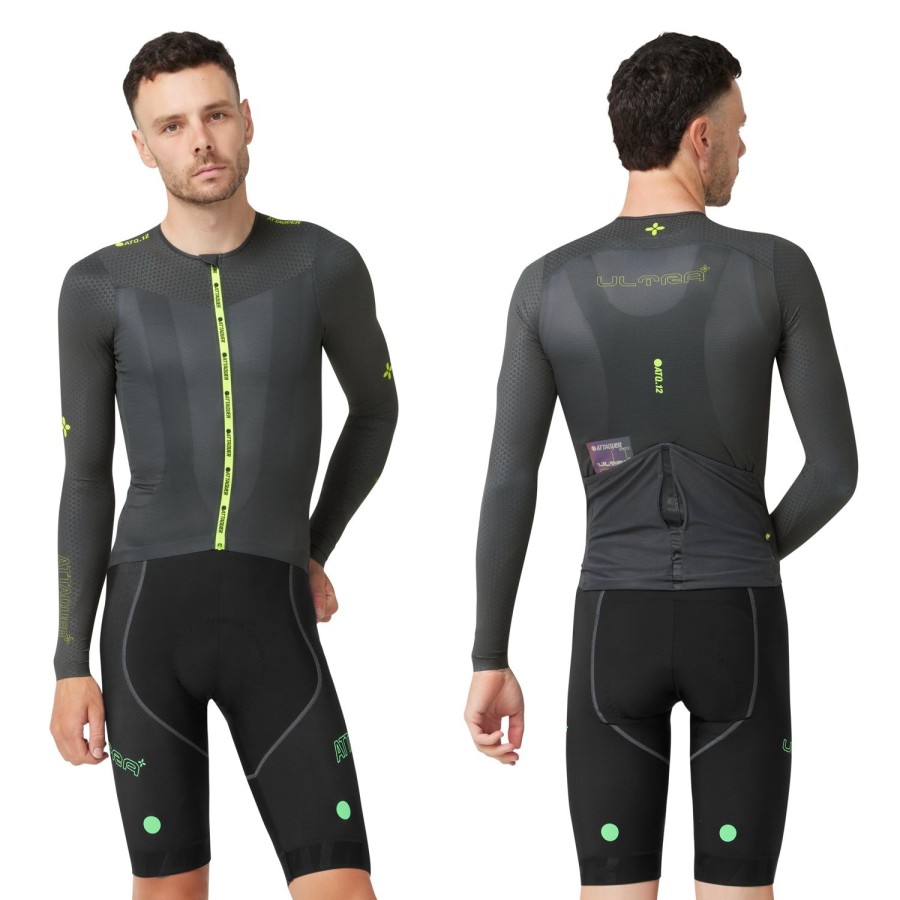 Hommes Attaquer | Maillot Manches Longues Ultra+ Aero Anthracite/Citron Vert Acide