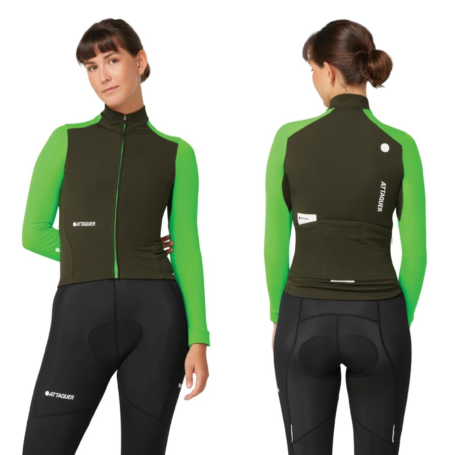 Femmes Attaquer | Maillot Manches Longues All Day Winter Femme Pin/Vert Fluo