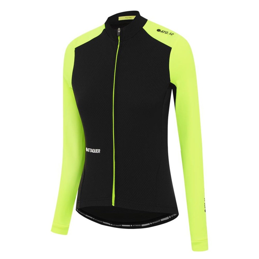 Femmes Attaquer | Maillot A Manches Longues All Day Winter Femme Noir/Acid Lime