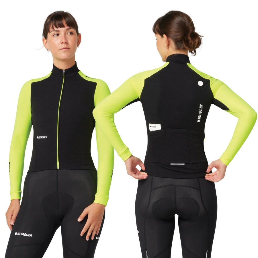 Femmes Attaquer | Maillot A Manches Longues All Day Winter Femme Noir/Acid Lime