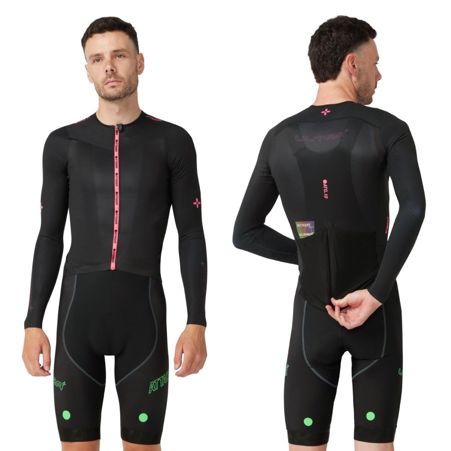 Hommes Attaquer | Maillot Ultra+ Aero Manches Longues Noir/Rose Fluo